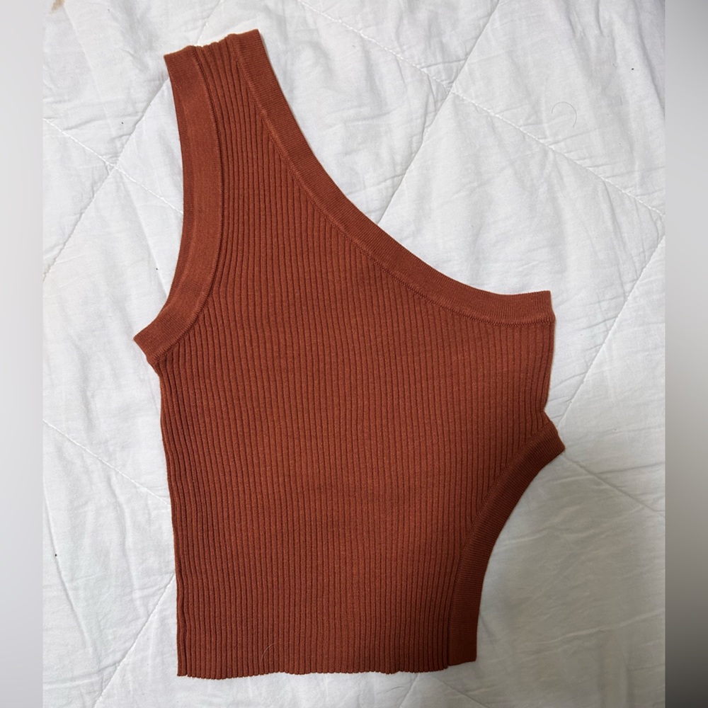 One shoulder Orange top with side slit